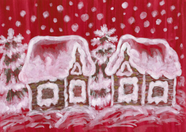 Malerei mit dem Titel "Winter houses on cr…" von Irina Afonskaya, Original-Kunstwerk, Aquarell