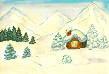 Картина под названием "Little house in hil…" - Irina Afonskaya, Подлинное произведение искусства, Акварель