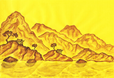 Painting titled "Brown hills on yell…" by Irina Afonskaya, Original Artwork, Watercolor