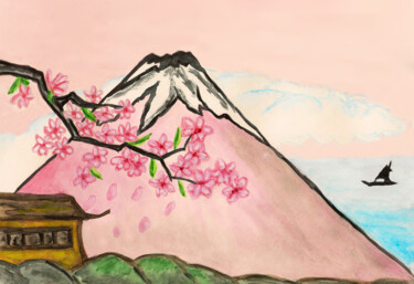 Pintura intitulada "Fuji hill in Japan…" por Irina Afonskaya, Obras de arte originais, Aquarela