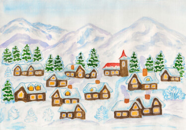 Картина под названием "Village in hills wi…" - Irina Afonskaya, Подлинное произведение искусства, Акварель