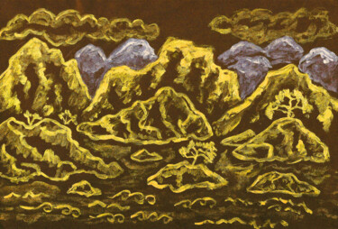 Pintura intitulada "Golden hills on bla…" por Irina Afonskaya, Obras de arte originais, Guache