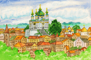 Картина под названием "Kiev 7 St. Andrey c…" - Irina Afonskaya, Подлинное произведение искусства, Акварель