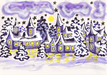 Картина под названием "Winter landscape wi…" - Irina Afonskaya, Подлинное произведение искусства, Акварель