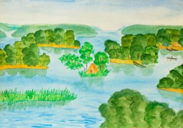 Pittura intitolato "Islands on lake" da Irina Afonskaya, Opera d'arte originale, Acquarello