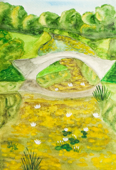 Картина под названием "Summer landscape wi…" - Irina Afonskaya, Подлинное произведение искусства, Акварель