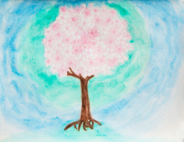 Painting titled "Tree with white and…" by Irina Afonskaya, Original Artwork, Watercolor