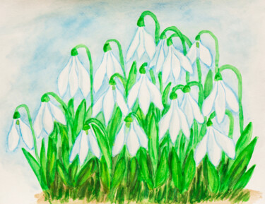 Malerei mit dem Titel "Snowdrops 2" von Irina Afonskaya, Original-Kunstwerk, Aquarell