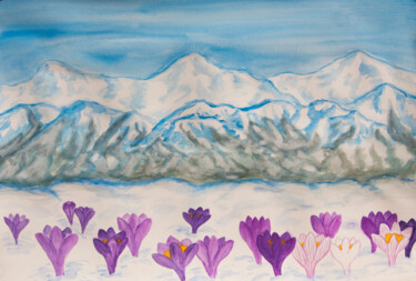 Pittura intitolato "Crocuses in hills" da Irina Afonskaya, Opera d'arte originale, Acquarello