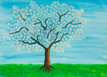 Malerei mit dem Titel "White spring tree i…" von Irina Afonskaya, Original-Kunstwerk, Aquarell
