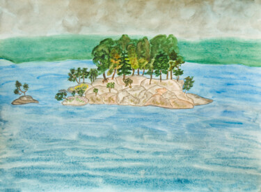 Ζωγραφική με τίτλο "Little island on la…" από Irina Afonskaya, Αυθεντικά έργα τέχνης, Ακουαρέλα