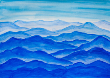 Schilderij getiteld "Blue hills" door Irina Afonskaya, Origineel Kunstwerk, Aquarel