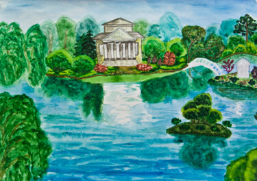 Ζωγραφική με τίτλο "White palace with p…" από Irina Afonskaya, Αυθεντικά έργα τέχνης, Ακουαρέλα