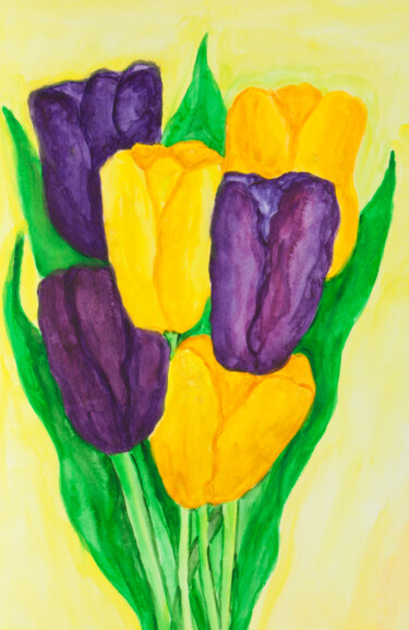 Painting titled "Violet and yellow t…" by Irina Afonskaya, Original Artwork, Watercolor