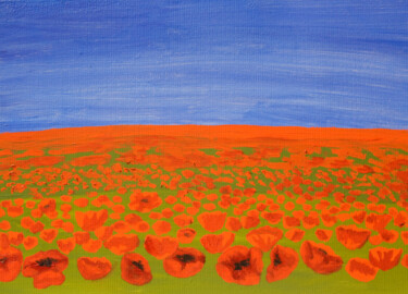 Painting titled "Field with red popp…" by Irina Afonskaya, Original Artwork, Oil