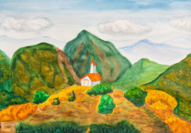 Schilderij getiteld "Chapel in mountains" door Irina Afonskaya, Origineel Kunstwerk, Aquarel