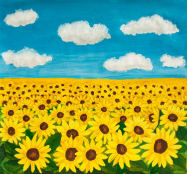 Ζωγραφική με τίτλο "Field with sunflowe…" από Irina Afonskaya, Αυθεντικά έργα τέχνης, Ακρυλικό