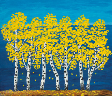 Pintura titulada "Yellow birches and…" por Irina Afonskaya, Obra de arte original, Acrílico