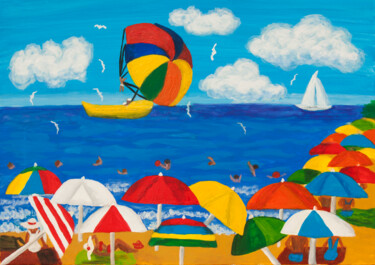 Painting titled "Colourful beach umb…" by Irina Afonskaya, Original Artwork, Acrylic