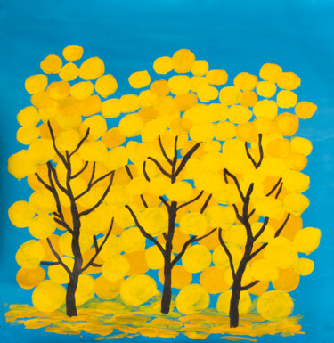 Ζωγραφική με τίτλο "Yellow trees on blu…" από Irina Afonskaya, Αυθεντικά έργα τέχνης, Ακρυλικό
