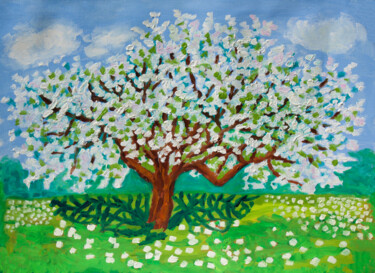 Painting titled "Spring apple tree i…" by Irina Afonskaya, Original Artwork, Oil