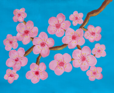 Malerei mit dem Titel "Branch with pink fl…" von Irina Afonskaya, Original-Kunstwerk, Acryl