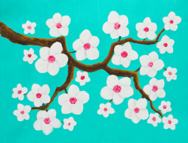 Peinture intitulée "Branch with white f…" par Irina Afonskaya, Œuvre d'art originale, Acrylique