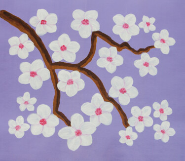 Картина под названием "Branch with white f…" - Irina Afonskaya, Подлинное произведение искусства, Акрил