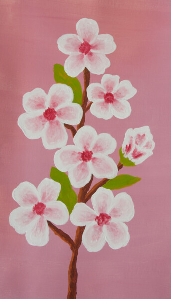 Картина под названием "Branch with pink-wh…" - Irina Afonskaya, Подлинное произведение искусства, Акрил