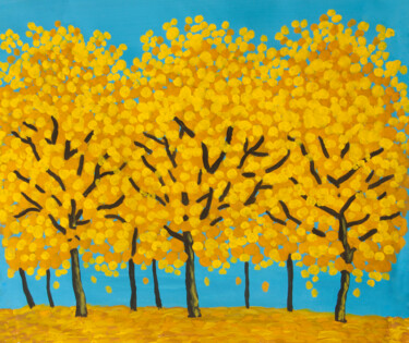 Malerei mit dem Titel "Yellow trees on blu…" von Irina Afonskaya, Original-Kunstwerk, Acryl