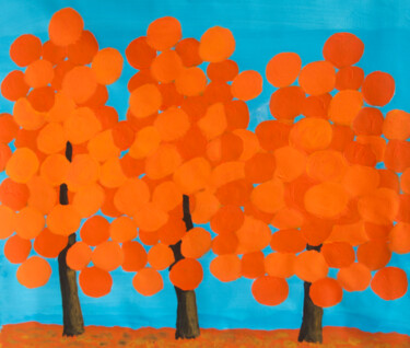Malerei mit dem Titel "Orange trees on blu…" von Irina Afonskaya, Original-Kunstwerk, Acryl