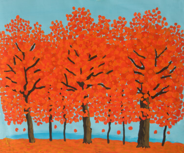 Pintura intitulada "Orange trees on blu…" por Irina Afonskaya, Obras de arte originais, Acrílico