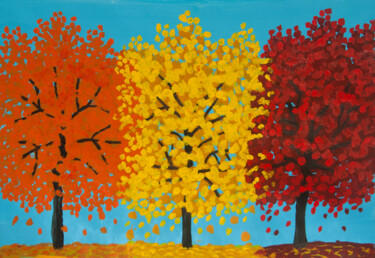 Painting titled "Autumn trees orange…" by Irina Afonskaya, Original Artwork, Acrylic