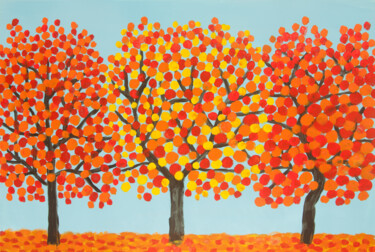 Pintura intitulada "Autumn trees yellow…" por Irina Afonskaya, Obras de arte originais, Acrílico