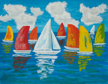 Pintura intitulada "Colourfull regatta 2" por Irina Afonskaya, Obras de arte originais, Acrílico