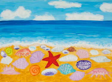 Malerei mit dem Titel "shells on sea beach" von Irina Afonskaya, Original-Kunstwerk, Acryl