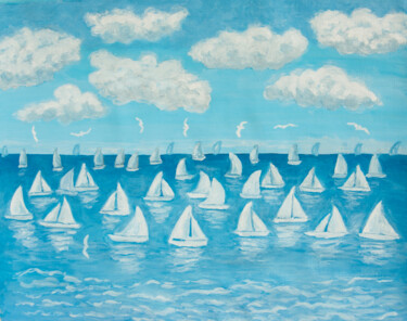 Schilderij getiteld "White regatta 5" door Irina Afonskaya, Origineel Kunstwerk, Olie