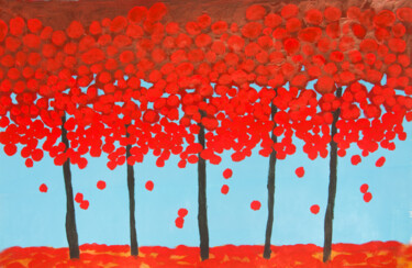 Ζωγραφική με τίτλο "Red trees 2" από Irina Afonskaya, Αυθεντικά έργα τέχνης, Ακρυλικό