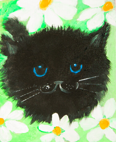 Pintura titulada "Funny black cat" por Irina Afonskaya, Obra de arte original, Gouache