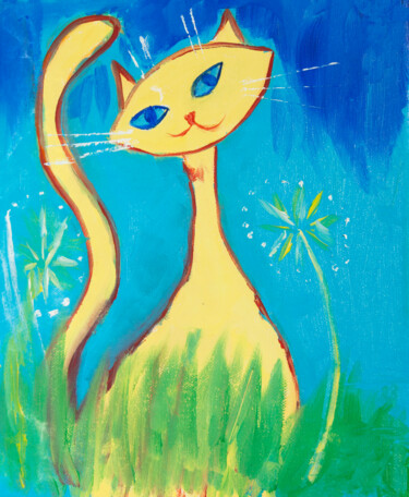 Pintura intitulada "Yellow cat" por Irina Afonskaya, Obras de arte originais, Guache