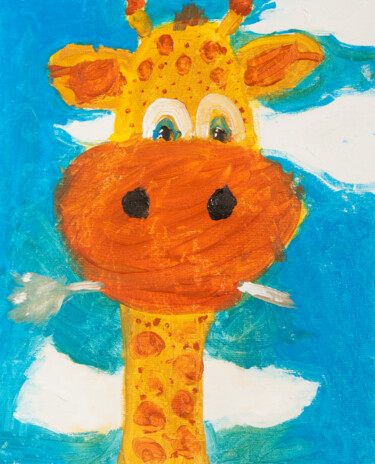 Pintura intitulada "Funny giraffe" por Irina Afonskaya, Obras de arte originais, Guache