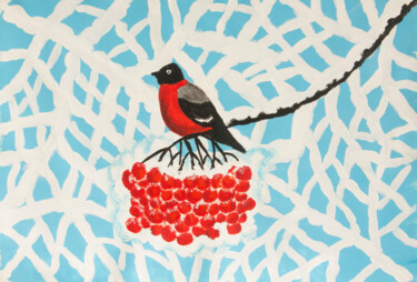 "Bullfinch with ashb…" başlıklı Tablo Irina Afonskaya tarafından, Orijinal sanat, Akrilik