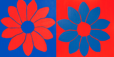 Painting titled "Two flowers in red…" by Irina Afonskaya, Original Artwork, Acrylic Mounted on Wood Stretcher frame