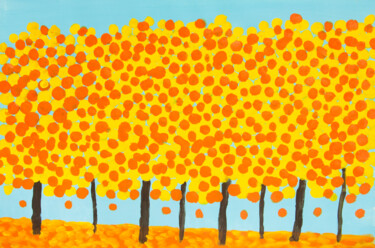 Ζωγραφική με τίτλο "Orange-yellow trees" από Irina Afonskaya, Αυθεντικά έργα τέχνης, Ακρυλικό