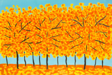 Pittura intitolato "Orange-yellow trees…" da Irina Afonskaya, Opera d'arte originale, Acrilico