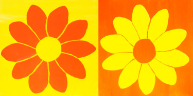 Картина под названием "Two flowers in yell…" - Irina Afonskaya, Подлинное произведение искусства, Акрил Установлен на Деревя…