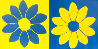 Картина под названием "Two flowers in blue…" - Irina Afonskaya, Подлинное произведение искусства, Акрил Установлен на Деревя…