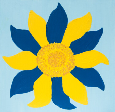 Painting titled "Sunflower in yellow…" by Irina Afonskaya, Original Artwork, Acrylic Mounted on Wood Stretcher frame