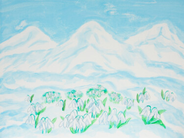 Malerei mit dem Titel "Snowdrops in snow h…" von Irina Afonskaya, Original-Kunstwerk, Aquarell
