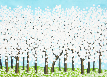 Schilderij getiteld "White spring trees" door Irina Afonskaya, Origineel Kunstwerk, Acryl